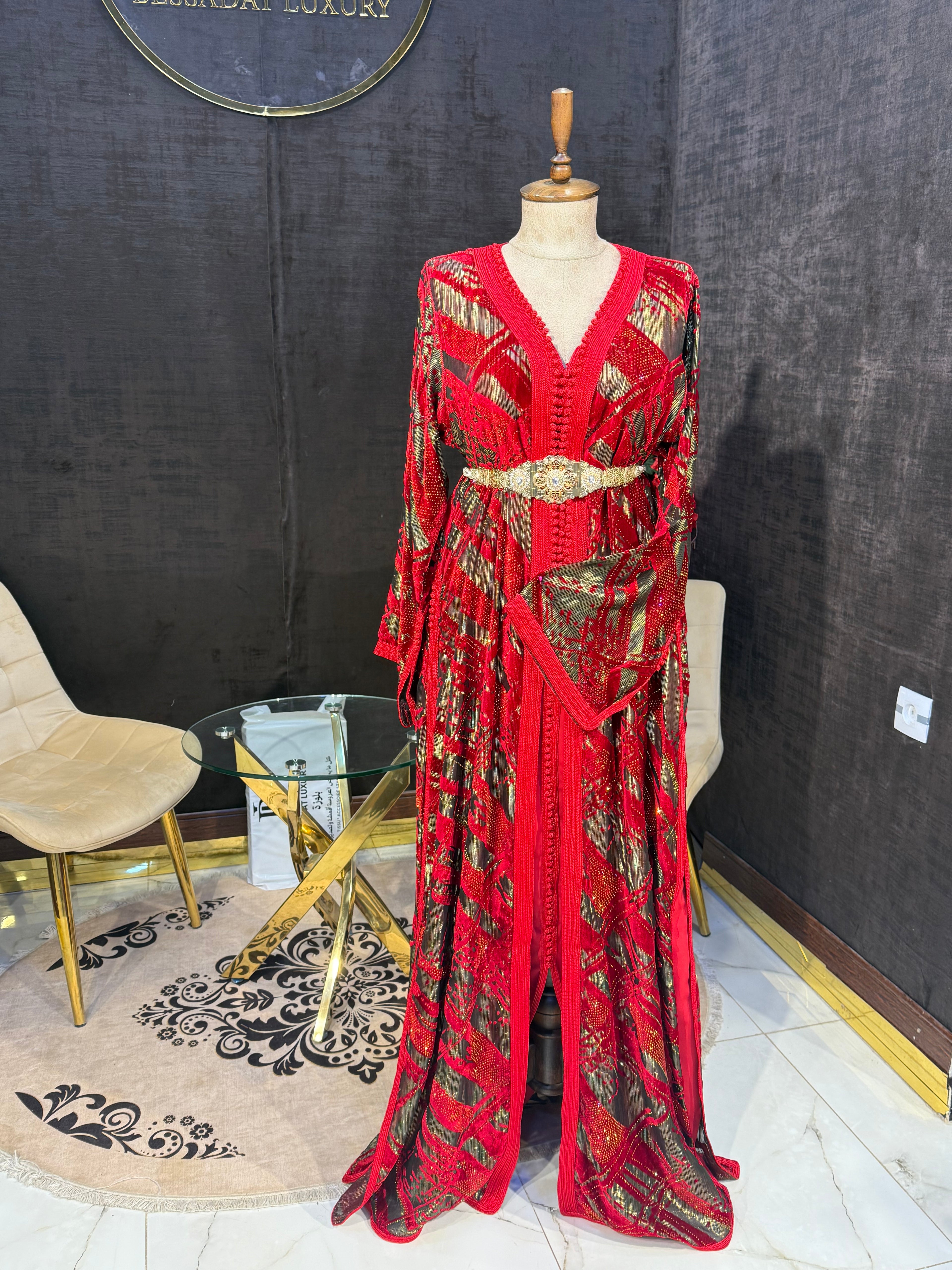 Caftan Rouge Qatifet l'Hwa