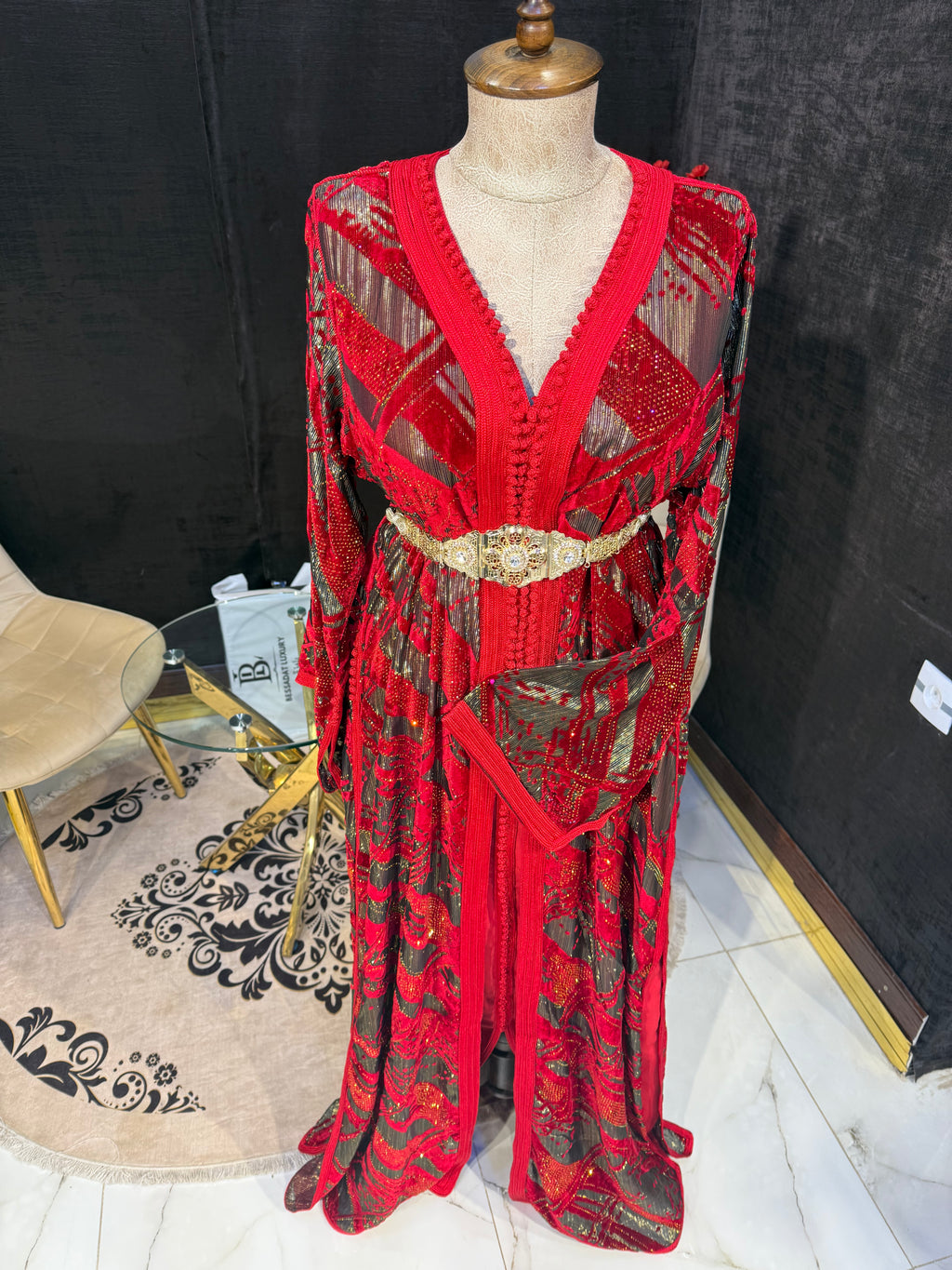 Caftan Rouge Qatifet l'Hwa